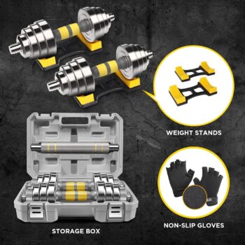 PHOEROS Adjustable Dumbbell Set - 44/66 LBS weights set, Dumbbell Barbell 3 in 1, Steel Dumbbells Pair with Connecting Rod for Adults Women Men Fitness Workout, Home Gym Exercise Training Equipment