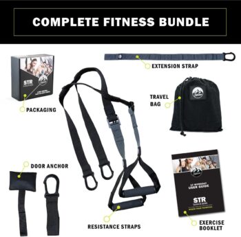 POSTURELY Bodyweight Trainer Kit - Suspension Resistance Training Straps for Full Body Workouts at Home