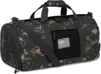 QT&QY 40L Military Tactical Duffel Bag For Men Sport Gym Bag Fitness Tote Travel Duffel Bags Training Workout Bag With Shoe Compartment Basketball Football Weekender Bag