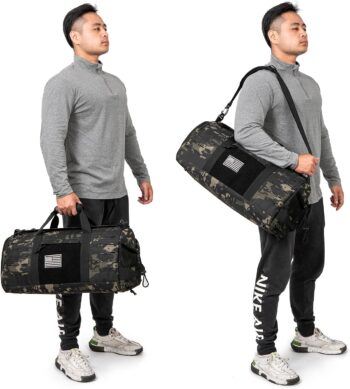 QT&QY 40L Military Tactical Duffel Bag For Men Sport Gym Bag Fitness Tote Travel Duffel Bags Training Workout Bag With Shoe Compartment Basketball Football Weekender Bag