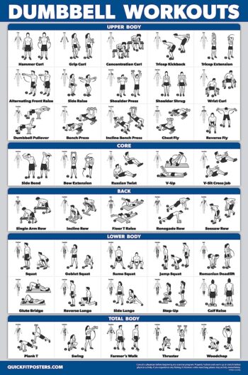 QuickFit 3 Pack - Dumbbell Workouts + Bodyweight Exercises + Barbell Routine Poster Set - Set of 3 Workout Charts