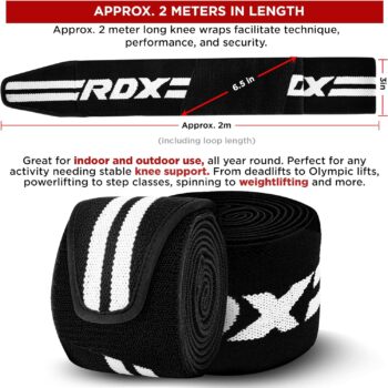 RDX Knee Wraps Pair Weightlifting, 78” Elasticated Straps for Gym Workout Fitness Squats Powerlifting Leg Press Bodybuilding