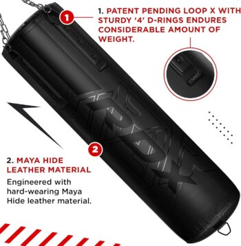 RDX Punching Bag Heavy Boxing Bag, 4pc Filled 5ft 4ft Anti Swing Kickboxing Adult Set, Maya Hide Leather, Punch Gloves Ceiling Hook Hanging Chains, MMA Muay Thai Workout Home Gym Fitness Training