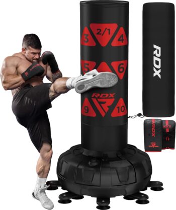 RDX XXL 330LBS Target Freestanding Punching Bag with Cover & Gloves – 72” Adult Heavy Pedestal Punch Bag Set - 17 Suction Cup 8 Extended Legs Stand Base - Kick Boxing MMA Muay Thai Home Gym Fitness