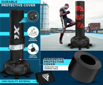 RDX XXL 330LBS Target Freestanding Punching Bag with Cover & Gloves – 72” Adult Heavy Pedestal Punch Bag Set - 17 Suction Cup 8 Extended Legs Stand Base - Kick Boxing MMA Muay Thai Home Gym Fitness