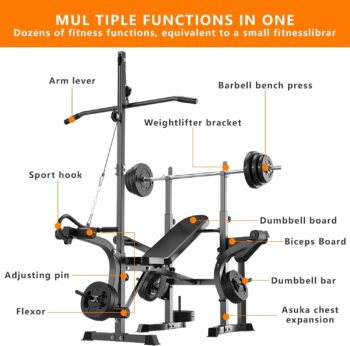 Rigel 600lbs 6 in 1 Adjustable Olympic Weight Bench Set with Leg Extension and Leg Curl Multi-Function Bench Press Set for Full Body Workout