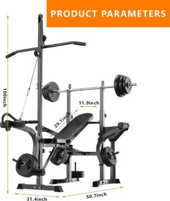 Rigel 600lbs 6 in 1 Adjustable Olympic Weight Bench Set with Leg Extension and Leg Curl Multi-Function Bench Press Set for Full Body Workout