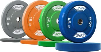 SPART Rubber Color Coded Bumper Plate 2 Inch Weight Plates with Stainless Steel Insert for Olympic Barbell Strength Training, Weightlifting and Crossfit, Single and Pair