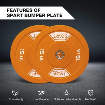 SPART Rubber Color Coded Bumper Plate 2 Inch Weight Plates with Stainless Steel Insert for Olympic Barbell Strength Training, Weightlifting and Crossfit, Single and Pair