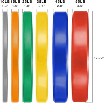 SPART Rubber Color Coded Bumper Plate 2 Inch Weight Plates with Stainless Steel Insert for Olympic Barbell Strength Training, Weightlifting and Crossfit, Single and Pair