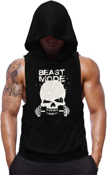 SZKANI Mens Skull Print Sleeveless Fitness Vest Bodybuilding Stringers Workout Tank Tops