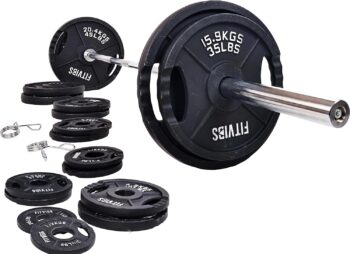 Signature Fitness Cast Iron Olympic 2-Inch Weight Plates Including 7FT Olympic Barbell, 130-Pound, 300-Pound or 325-Pound Set, Multiple Packages