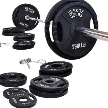 Signature Fitness Cast Iron Olympic 2-Inch Weight Plates Including 7FT Olympic Barbell, 130-Pound, 300-Pound or 325-Pound Set, Multiple Packages