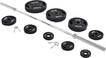 Signature Fitness Cast Iron Olympic 2-Inch Weight Plates Including 7FT Olympic Barbell, 130-Pound, 300-Pound or 325-Pound Set, Multiple Packages