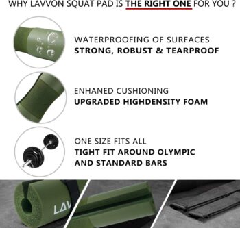 Squat Pad Set - Foam Barbell Pad for Squats Cushion, Lunges & Bar Padding for Hip Thrusts - Standard Olympic Weight Bar Pad - With Ankle Straps, Wrist Straps for Weightlifting