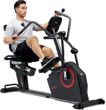 Sunny Health & Fitness Elite Recumbent Cross Trainer & Elliptical Machine with Arm Exercisers, Easy Adjust Seat, & Exclusive SunnyFit® App Enhanced Bluetooth Connectivity