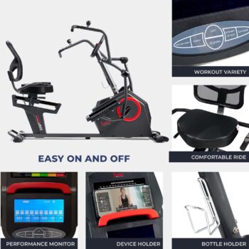 Sunny Health & Fitness Elite Recumbent Cross Trainer & Elliptical Machine with Arm Exercisers, Easy Adjust Seat, & Exclusive SunnyFit® App Enhanced Bluetooth Connectivity