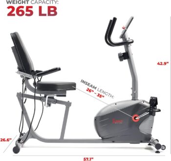 Sunny Health & Fitness Performance Interactive Series Recumbent Exercise Bike with Optional SunnyFit® App Enhanced Bluetooth Connectivity