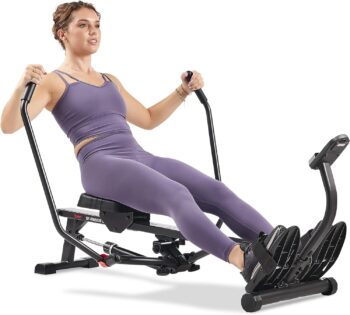 Sunny Health & Fitness Smart Compact Full Motion Rowing Machine, Full-Body Workout, Low-Impact, Extra-Long Rail, 350 LB Weight Capacity and Optional SunnyFit® App Enhanced Bluetooth Connectivity