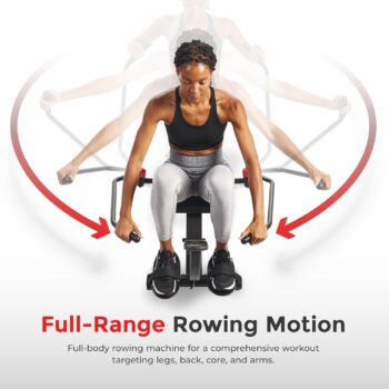 Sunny Health & Fitness Smart Compact Full Motion Rowing Machine, Full-Body Workout, Low-Impact, Extra-Long Rail, 350 LB Weight Capacity and Optional SunnyFit® App Enhanced Bluetooth Connectivity