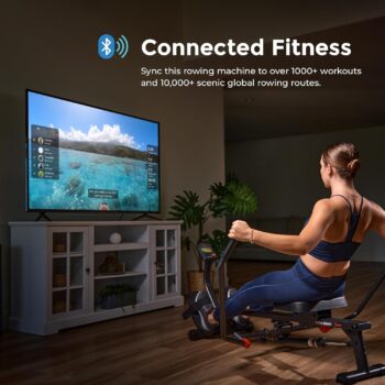 Sunny Health & Fitness Smart Compact Full Motion Rowing Machine, Full-Body Workout, Low-Impact, Extra-Long Rail, 350 LB Weight Capacity and Optional SunnyFit® App Enhanced Bluetooth Connectivity