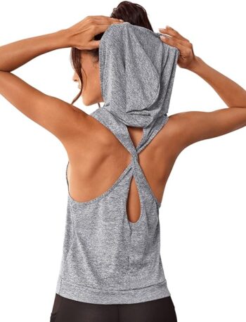 SweatyRocks Women's Activewear Cut Out Twist Back Hooded Tank Top Sleeveless Athlete Gym Shirt