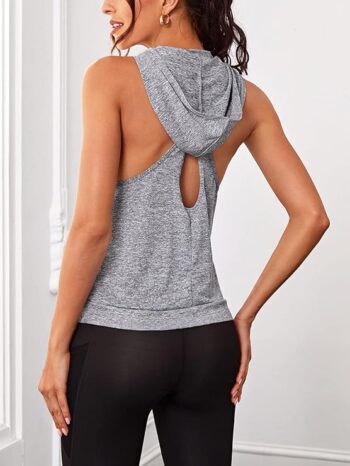 SweatyRocks Women's Activewear Cut Out Twist Back Hooded Tank Top Sleeveless Athlete Gym Shirt