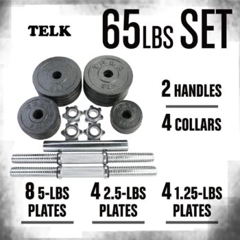 TELK Adjustable Dumbbells, Available for 45, 65, 105 and 200 lbs