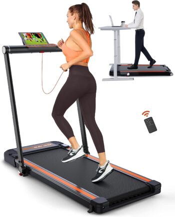 THERUN 2.5HP Treadmill, 2 in 1 Under Desk Walking Pad Treadmill, Electric Compact Space Folding Treadmill for Home Office with LED Touch Screen | 0.6-7.6MPH | Wider Running Belt, No Assembly Needed