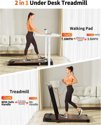 THERUN 2.5HP Treadmill, 2 in 1 Under Desk Walking Pad Treadmill, Electric Compact Space Folding Treadmill for Home Office with LED Touch Screen | 0.6-7.6MPH | Wider Running Belt, No Assembly Needed