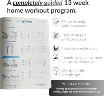 The Dumbbell Home Workout Journal. 13-Week Program. Fitness Planner / Workout Book that only requires dumbbells. Tells you exactly what to do and how to track progress. Provides completely guided workouts, # of sets to do for each exercise, # reps to aim for, and provides a place to track all your progress. Workout Journal for Women & Men. Workout Planner for Women. Workout Log Book / Fitness Journal / Workout Notebook. (Gray)