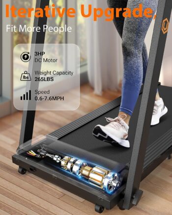 UREVO Portable Folding Treadmills for Home, Max 3.0 HP Running Walking Treadmill with 12 Pre Set Programs and Wider Tread Belt, Adjustable Display, Pause Detection