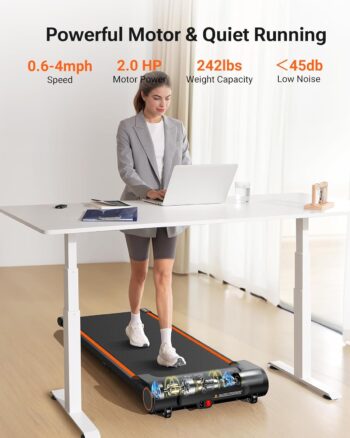 Walking Pad, UREVO Under Desk Treadmill for Home Office, Portable Walking Pad Treadmill Under Desk with Wider Running Belt, Dual Control