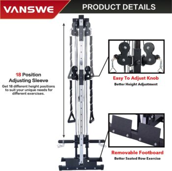 VANSWE Wall Mount Cable Station, 18 Positions Adjustable Dual Pulleys Cable Crossover Machine