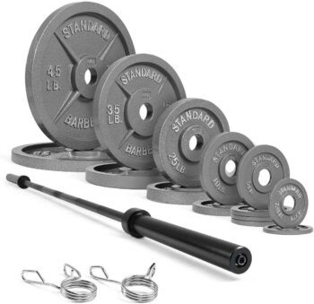 WF Athletic Supply 290lb & 300lb & 555lb Traditional / Classic Olympic Weight Plates Set with 7 ft. Olympic Barbell, Great for Strength Training, Weightlifting, Bodybuilding & Powerlifting