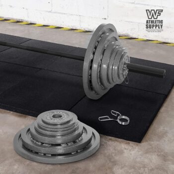 WF Athletic Supply 290lb & 300lb & 555lb Traditional / Classic Olympic Weight Plates Set with 7 ft. Olympic Barbell, Great for Strength Training, Weightlifting, Bodybuilding & Powerlifting