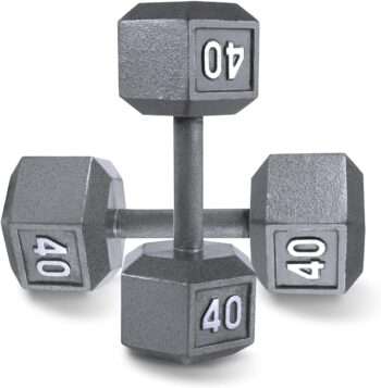 WF Athletic Supply Cast Iron Solid Hexagon Gray Dumbbells, Strength Training Free Weights Set of 2 for Women and Men, Hand Weights Sold by Pairs, from 1 to 120 LBS, Multi-Select Size Options Available