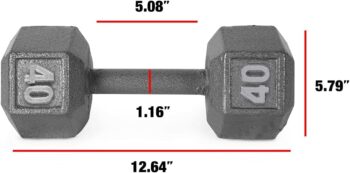 WF Athletic Supply Cast Iron Solid Hexagon Gray Dumbbells, Strength Training Free Weights Set of 2 for Women and Men, Hand Weights Sold by Pairs, from 1 to 120 LBS, Multi-Select Size Options Available