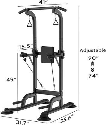 WMK Power Tower Dip Station Pull Up Bar for Home Gym Strength Training Fitness Workout Equipment Height Adjustable Multi-Function 330lbs with Backrest