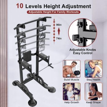 WMK Power Tower Dip Station Pull Up Bar for Home Gym Strength Training Fitness Workout Equipment Height Adjustable Multi-Function 330lbs with Backrest