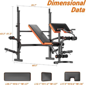 XDDIAS Adjustable Weight Bench, Bench Press with Squat Rack, Olympic Weight Bench for Home Gym, Workout Bench with Preacher Curl Pad and Leg Developer