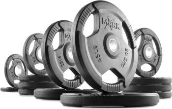 XMark Olympic Plates, Pairs and Sets, Olympic Weight Plates, Rubber Coated Olympic Weight Plate Set, Olympic Barbell Weight Set for Home