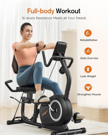 YOSUDA Recumbent Exercise Bike 350LB Weight Capacity-Recumbent Bikes for Home Use with Comfortable Seat, Pulse Sensor & 16-level Resistance