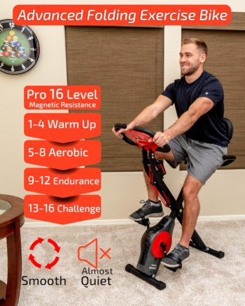 YYFITT 3-In-1 Exercise Bikes for Home | Folding Stationary Bike with Arm Workout Bands - 16 Levels Magnetic Resistance - Indoor Excersize Bike with Thick and Comfortable Seat, Hand Pulse and Phone/Tablet Holder…