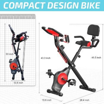 YYFITT 3-In-1 Exercise Bikes for Home | Folding Stationary Bike with Arm Workout Bands - 16 Levels Magnetic Resistance - Indoor Excersize Bike with Thick and Comfortable Seat, Hand Pulse and Phone/Tablet Holder…