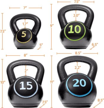 Yaheetech Kettlebell Sets 4 Piece Strength Training KettleBells Weight Set 5lb, 10lb, 15lb, 20lb Kettle Bell for Women & Men for Full Body Workout & Exercise Fitness