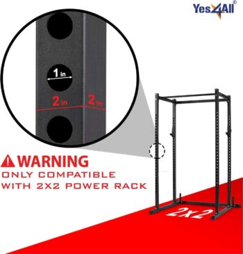 Yes4All 1000lbs Weight Capacity - J-Hooks, Roller J-Cups, Premium Safety Spotter Arms for 2x2 Power Cage, Squat Rack Attachments - Easy Height Adjustment, Noise-Reducing Rubber Pads