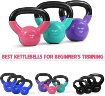 Yes4All Combo Kettlebells Vinyl Coated Weight Sets Great for Full Body Workout Equipment Push up, Grip Strength and Strength Training, Dumbbell Weights Exercises