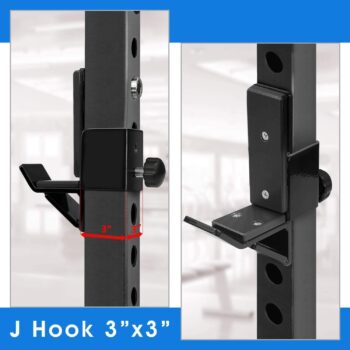 Yes4All J-Hooks Barbell Holder for Power Rack - J Hook Weight Rack/Fitness Racks J Hook - Fit 3x3 inch Square Tube (Pair)