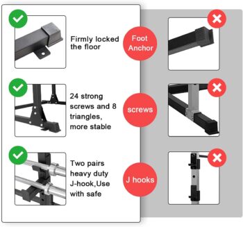 papababe Power Rack Power Cage Workout Station Home Gym for Weightlifting Bodybuilding and Strength Training (800LB Capacity +2 Extra J-Hooks)